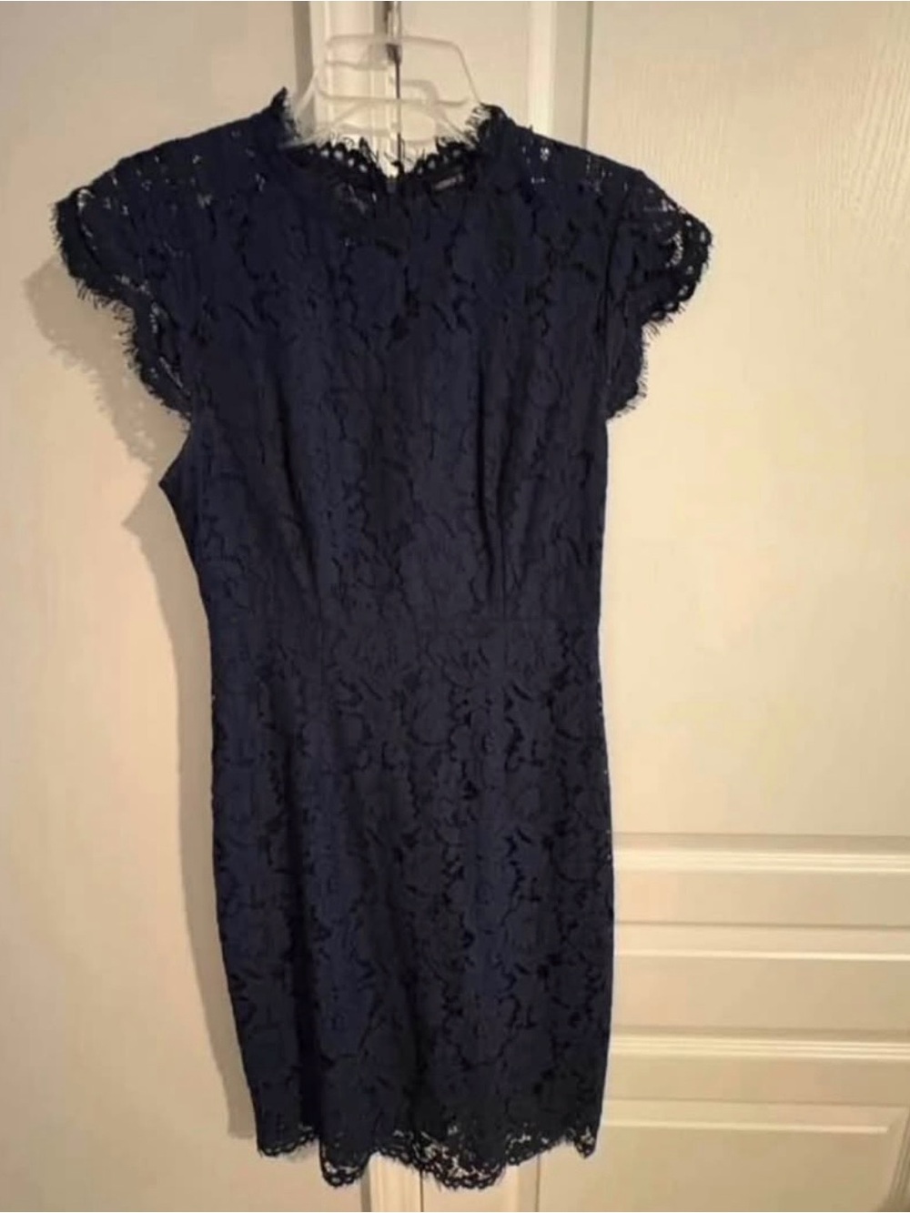 Lace Cap-Sleeve Midi Dress in Navy